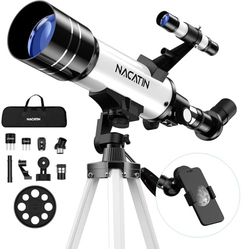 NACATIN Telescopio rifrattore con apertura da 70 mm, per bambini e principianti, include treppiede, adattatore per smartphone e telecomando wireless