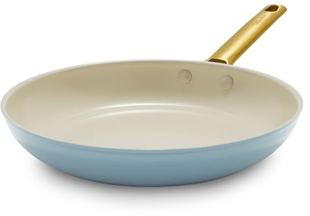 Greenpan Padova Hard Anodized Healthy Ceramic Nonstick, 24 cm Frying Pan Skillet, PFAS-Free, Induction, Gold Handle, Oven Safe, Light Blue
