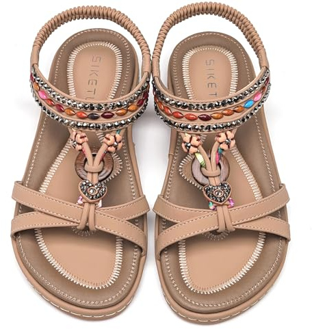 Vunavueya Zapatos Sandalias de Vestir de Tiras Mujer Informal Cómodas Chanclas Verano de Piel sin Cordones Beige Love 42