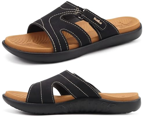 KuaiLu Chanclas Mujer Moda Ortopedicas Comodas Soporte del Arco Chancletas Baño Verano Cool Playa Piscina Ligera Abierta Sandalias Antideslizante Goma Suela Caqui Negro 38