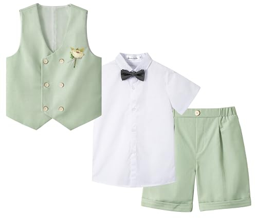 LOLANTA Pojkar sommar kort kostym, dubbelbröst väst set, barn födelsedag tillfälle 2-11 år, gRÖN, 3-4 År