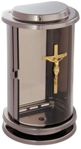 Lanterne funéraire gris argenté avec croix - Lanterne funéraire