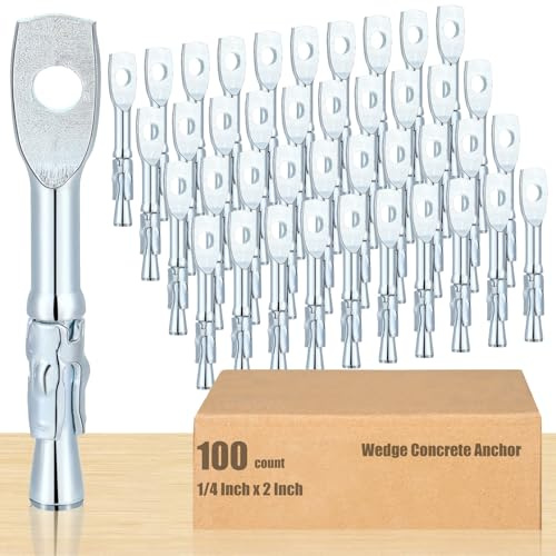 Pasimy 100 Pcs Eye Bolt Wedge Concrete Anchor 1/4 x 2 Inch Expansion Acoustical Ceiling Anchor Galvanized Carbon Steel Wedge for Ceiling Joists Hanging Hammocks Swing Chairs