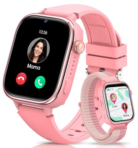SWGOTA 4G Smartwatch Bambini con GPS e Chiamate, Orologio Smartwatch Bambini Videochiamate/Chat Vocale/SMS, SOS/Modalità Scuola/Sveglia/Fotocamera/Contapassi/Sonno, Regalo per Ragazzi/Ragazze, Rosa