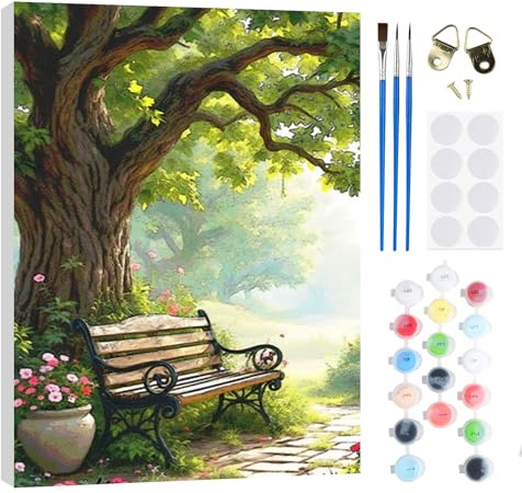 RICUVED Silla Pintar por Numeros Adultos Mujer con Marco,Paisaje DIY Cuadros para Pintar por Numeros con Caballete de Madera, Pintura Acrilica Manualidades Adultos Decoracion 20x30cm