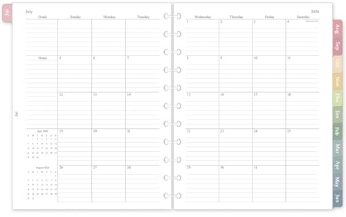2026-2027 Monthly Planner Refill, Jul. 2026 - Dec. 2027, A4 Letter Size Planner Inserts for 11-Disc Discbound, 8.5x11, 18 Monthly Calendars with Colorful Laminated Tabs