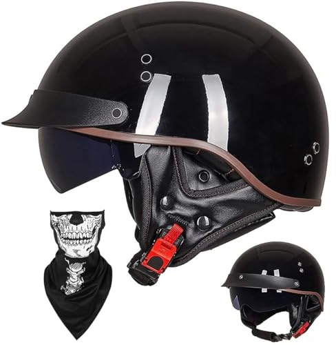 Retro Motorcykel Open Face-hjälm - ECE DOT-godkänd Halvhjälm Med UV-beständigt Visir, Justerbar Passform Aerodynamisk Design