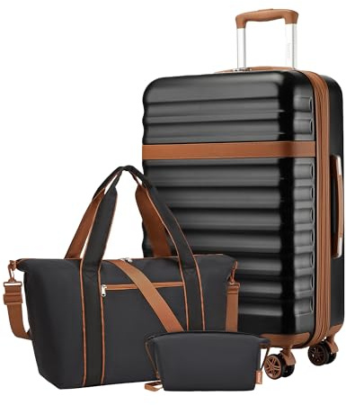 Kono Set de 3 Valises d'une Valise Grande Taille 75cm Extensible, Noir | Sac Voyage Poche Imperméable, Sangle Valise, Trousse Toilette, Roues Silencieuses, Serrure TSA, Idéal Homme