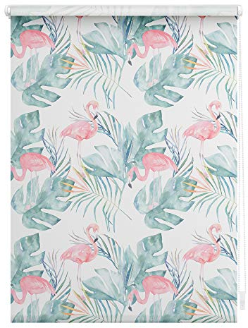 Lichtblick Klemmfix Tageslicht-Rollo mit Motiv, ohne Bohren, Blickdicht, Seitenzugrollo, Made in Germany, Flamingo - Rosa Grün 70 cm x 150 cm (B x L)