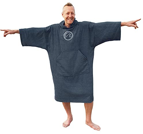 SwimCell Towelling Changing Robe For Men & Women - 100% Cotton | Beach and Surfing Poncho with Long Sleeves, Large Pocket, Easy Access Side Holes & Hood For Open Water Swimming.