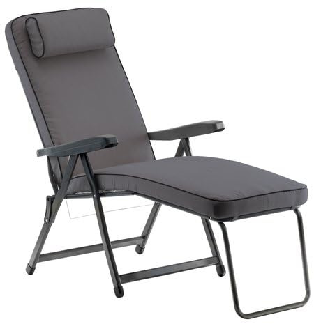 Tomaino - Gepolsterter Liegestuhl für drinnen und draußen - Liegestuhl für perfekte Entspannung - Bequem und faltbar, ideal für Haus, Garten, Terrasse (mit Fuß, grau)