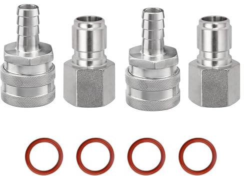 FERRODAY Stainless Steel Quick Disconnect Set 1/2 NPT Female Disconnect 1/2 Barb Brewing Quick Disconnect For Wort Pumps for Wort Chiller Connectors for Ball Valve Hose Fitting & O-rings-2 Pair