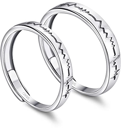 KALVICA 1 Paar 925 Sterling Silber Ringe Männer Frauen Herzschlag Elektrokardiogramm Paar Ringe Set für Couple Verstellbar Freundschaftsringe für Hochzeits Band Verlobungsringe