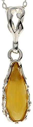 Äkta konjak baltisk bärnsten och sterling silver modernt hänge utan kedja – G233, Amber,