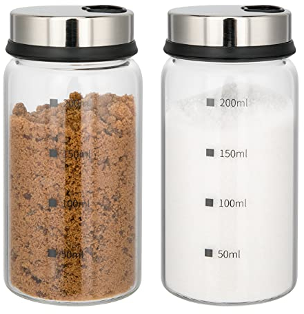 aiface Gewürzgläser mit Drehdeckel 2 Stück, Gewürzdosen aus Borosilikatglas, 200ml Gewürzstreuer mit 4 Arten von Gewürzlöchern für Gewürze oder Kräuter in der Küche oder Grillen im Freien