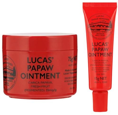 Lucas Papaw Ointment 75g Jar and 15g Tube with Lip Applicator — Fermented Papaya Skin Balm, Multipurpose Ointment, Made in Australia
