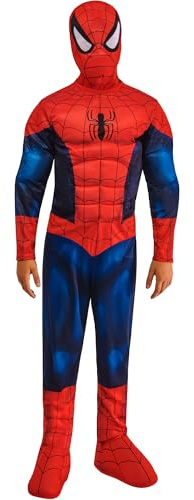 RUBIE'S SPIDER-MAN - Marvel officiel - Déguisement pour enfant de luxe Spider-Man. Taille 5-6 ans. Costume avec combinaison aux muscles rembourrés + cagoule attache velcro + couvre-bottes intégrés