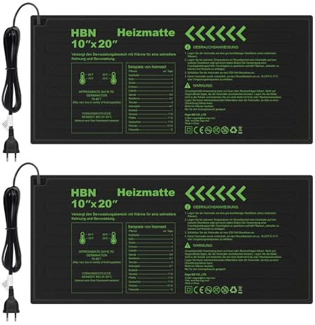 HBN Heizmatte 2er Set Wärmematte Wärmeplatte für Sämling und Samen, 17.5W, Zimmergewächshaus Anzuchtplatte Heizkissen für Gemüse, Blumen, Kräuter, Terrarien, 50 x 25.7cm