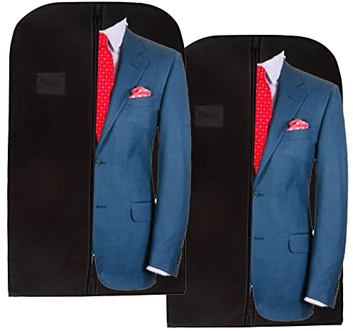 Wedcova Suit Covers for Men | Hanging Garment Bags | Travel Blazer & Jacket Bag | Clothes Storage Cover with Zipper | Suits Carrier Moth Proof Protector | 60 x 100cm (24'' x 40'') | Pack of 2 | Black