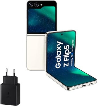 Samsung Galaxy Z Flip5, 256 GB + Cargador 45W - Teléfono Móvil Plegable con IA, Smartphone Android Libre, 8GB de RAM, Diseño Plegable, Beige (Versión Española)