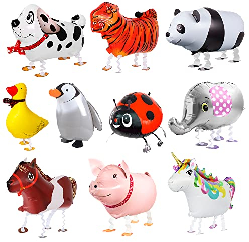 10 Stücke Walking Tier Folienballons，Walking luftballontiere,Airwalker Tier Ballon,Perfekt für Kindergeburtstage Dekoration, Dschungelparty Dekoration