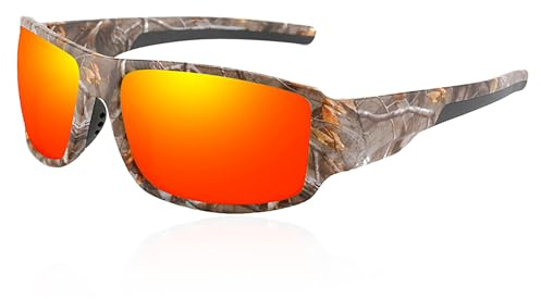 tryway Lunettes de soleil polarisées pour homme, lunettes de soleil de chasse avec monture camouflage TR90, lunettes de pêche pour voir les poissons dans l'eau, protection UV de chasse, réduit