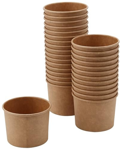 CHUENKUK 60 Stück 12 OZ Einweg Suppenbecher To Go, 350ml Bio Pappbecher, Eisbecher Pappe für Eisbecher Pappe, Dessert, Fingerfood, Vorspeisen, Snacks, 96 x 82 x 68 mm, Braun