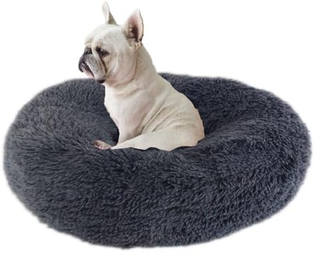 Voarge Cuccia per Gatti e Cani, Cuscino a Ciambella Peloso per Gatti e Cani, soffice cuccia per cani di piccola taglia media e gatti M-50cm/19.7in, grigio scuro