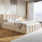 MOTIVENA Nunu Bubble Bett 200x200, Polsterbett mit Bettkasten, Samt, mit Lattenrost, mit Kopfteil, ohne Matratze, Creme