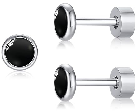 ZDE Titanium Flatback Earrings for Women Turquoise/Black Oxy/Malachite Stud Earrings Flat Back Ladies Earstuds Hypoallergenic Cartilage Flatback Earring 4MM/5MM