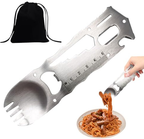 Xdealcozyxc Sporks Stainless Steel, 10-in-1 Portable Camping Spork with Storage Bag for Outdoor Camping