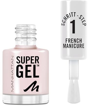 MANHATTAN Super Gel, French Manicure, langhaltender Nagellack, einfache Anwendung, gelartige Maniküre, splittert nicht, cleane Formel, 091 English Rose, 12 ml