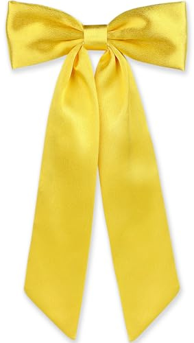 WantGor Long Tail Bow Hair Clips, Hair Ribbon Bows Satin Bowknot Clip Large Hair Barrettes Accessories Cute Ponytail Holder for Women Daily Party Wedding Prom (Yellow)