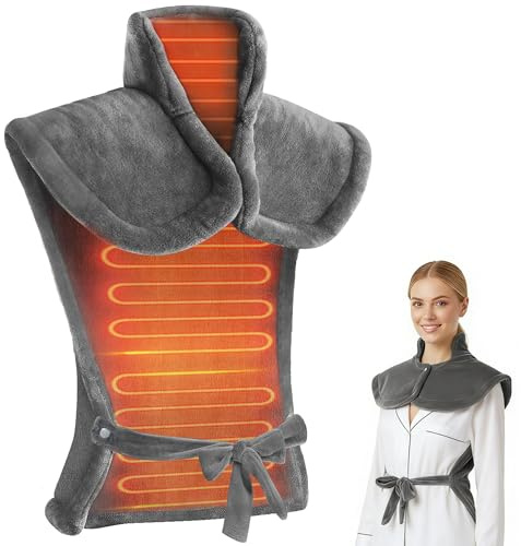 Manta Eléctrica para Espalda y Cuello, Almohadilla Térmica Wearable de 60x95 cm para Dolor Lumbar, Cervical y Hombros, Diseño con Lastre, 9 Niveles de Calor, Apagado Automático 2H y Funda Lavable