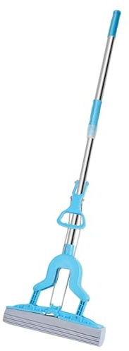GREENSAPPIRE Self-Wringing Sponge Mop With Super Absorbent Sponge Heads - Hardwood Floor Cleaner, Telescoping Handle, Ideal For Kitchen, Bathroom, And Bedroom, Blue