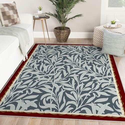 Tappeti blu scuro per il soggiorno naturalismo Retro antiscivolo tappetino lavabili passatoia vintage grandi Resistente alle macchie casa zerbinoo camera letto Moquette motivo rami salice 80x150cm