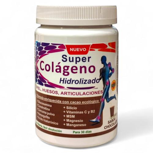 Robis Super Colageno Hidrolizado Polvo 300gr - Con Vitamina C, Magnesio, MSM, Silicio y Ácido Hialurónico - Contribuye al Funcionamiento de los Huesos, Cartílagos y Piel - Sabor Chocolate