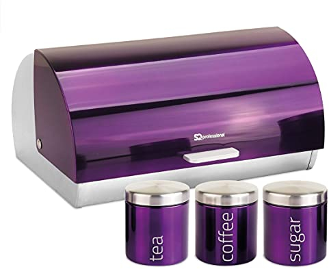 Gems Metallic Bread Bin and Canisters - Orange Red Silver Green Black Purple Blue (Amethyst)