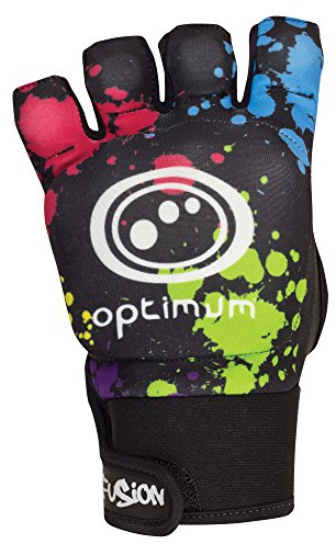 Optimum Sport Fusion Half Finger Hockey Mitt Left Hand – Moulded Foam Backhand Protection, Flexible Design, Adjustable Wrist Strap, Durable Construction, XS