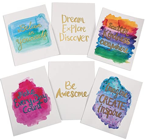 S&S Worldwide Watercolor Resist Art Prints, 6 Each of 6 Inspirational Quotes for Adults and Teens, Use with Watercolor Paints, 8 x 10 Watercolor Paper w/Gold Metallic Raised Printing, Pack of 36