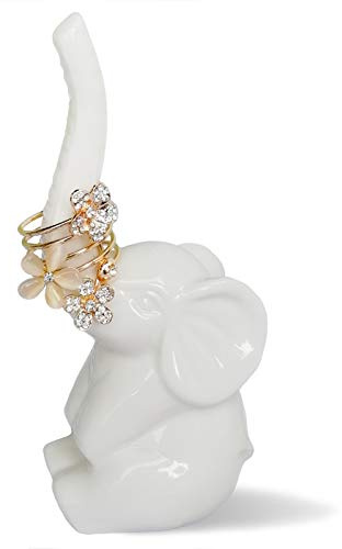 HOME SMILE Elephant Ring Holder for Jewelry,Engagement Wedding Ring Display Holder Stand Trinket Trays (Litltle White)