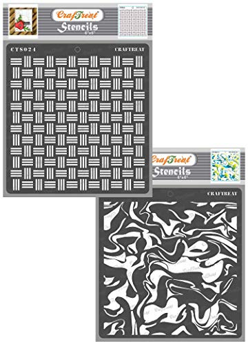 CrafTreat Stencil con motivo riutilizzabile per artigianato vintage - Stencil per intreccio di cestini e stencil in marmo (confezione da 2) - 6x6 pollici - Stencil strutturati per aerografia
