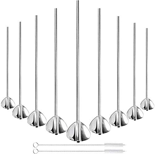 Strohhalm Edelstahl,Liuer 10PCS Metall Strohhalm Wiederverwendbar Latte Macchiato Löffel mit 2 Reinigungsbürsten Strohhalme für Smoothie Milchshake Fruchtsaft Getränk