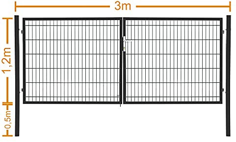 Doppelflügeltor Flügeltor Einfahrtstor Gartentpforte Doppeltor Hoftor Gartentor, Farbe:Anthrazit, Gartenpforte Breite:3x1.2m