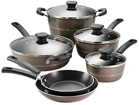 Tramontina Sicilia Aluminum Nonstick Cookware Set, 10-Piece, Hazelnut