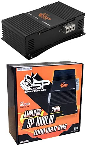 1 SP AUDIO SP-1000.1D2 SP1000.1D2 amplificatore monofonico 1 canale da 1000 watt rms 2 ohm classe d bass boost 0-12 db con controllo remoto incluso, 1 pezzo