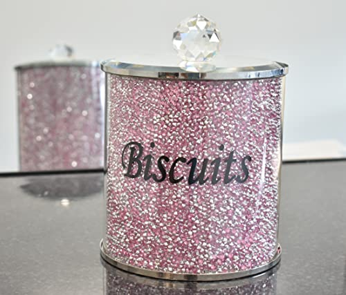 DEENZ Pink Diamond Crushed Biscuit Canister Jar Tin Kitchen Storage Pink & Silver Crystal Display Gift Present For All Occassion Home Decor