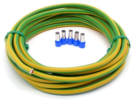 Event-Kabel&more-Set Erdungskabel 16mm² - Grün/Gelb - H07V-K - Erdungsleitung Aderleitung feindrähtig flexibel (5-100m) inkl. 5 Aderendhülsen (10 Meter)