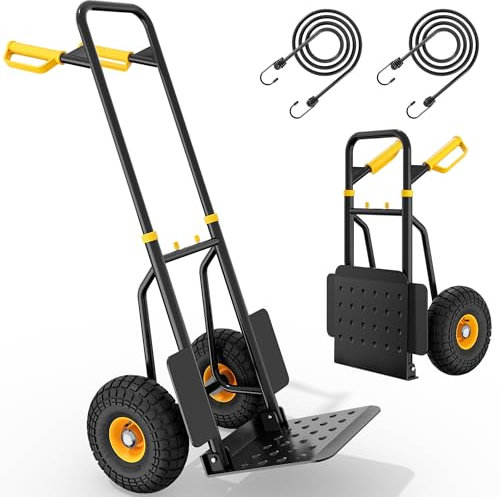 YITAHOME Foldable Hand Truck Trolley with 2x Big Industrial Wheels, Heavy Duty Height Adjustable Sack Truck with High Grip Silent Wheels, 150kg Capacity Incl. 2x Elastic Rope