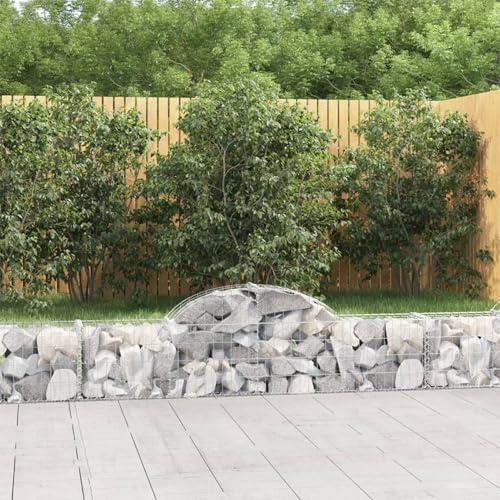 Gecheer Jardinera Exterior,Gaviones de Piedra,Jardinera de gaviones,Gaviones de Piedras Cesta muros 4 uds 200x30x40/60 cm, Gaviones Decorativos,Forma de Arco Hierro